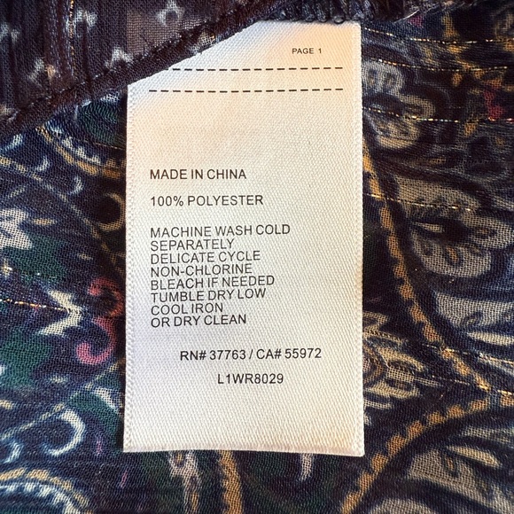 Laundry Blue Floral/Paisley Intricate Print Top with Metallic Silver Threads - Picture 15 of 16